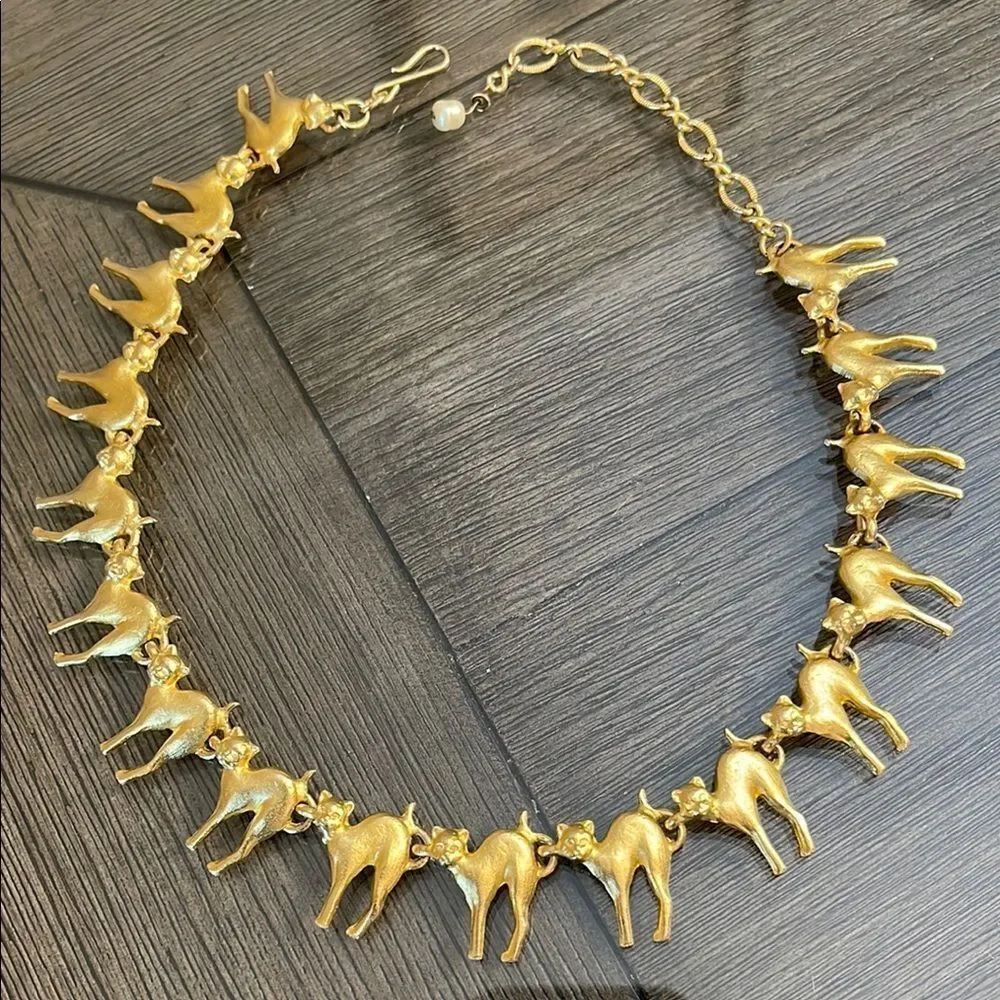 Vintage Gold-tone Sculptural Judith Woracek Mullen Cat Link Statement Necklace